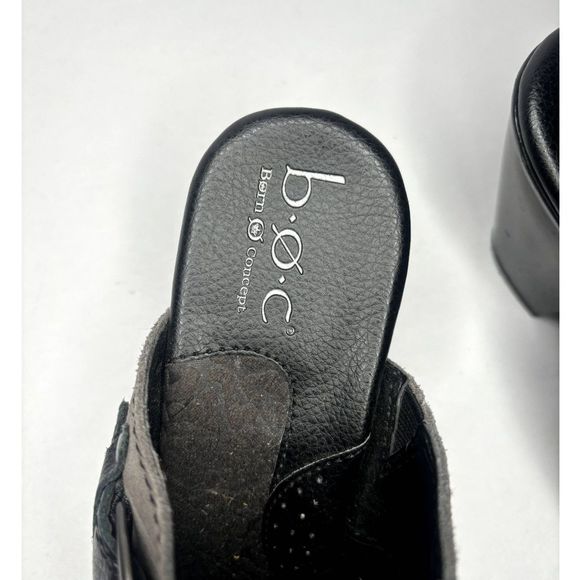 B.O.C. By Born Grey Suede Slip-On Black Buckle Detail Mules Clog - Picture 9 of 9